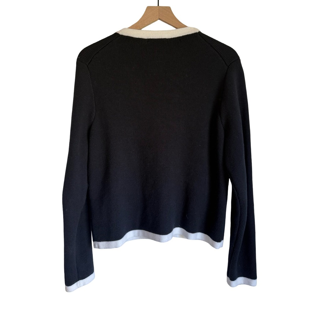 Quince Organic Cotton Contrast Trim Cardigan Black White Gold Button Sweater L - Picture 5 of 6